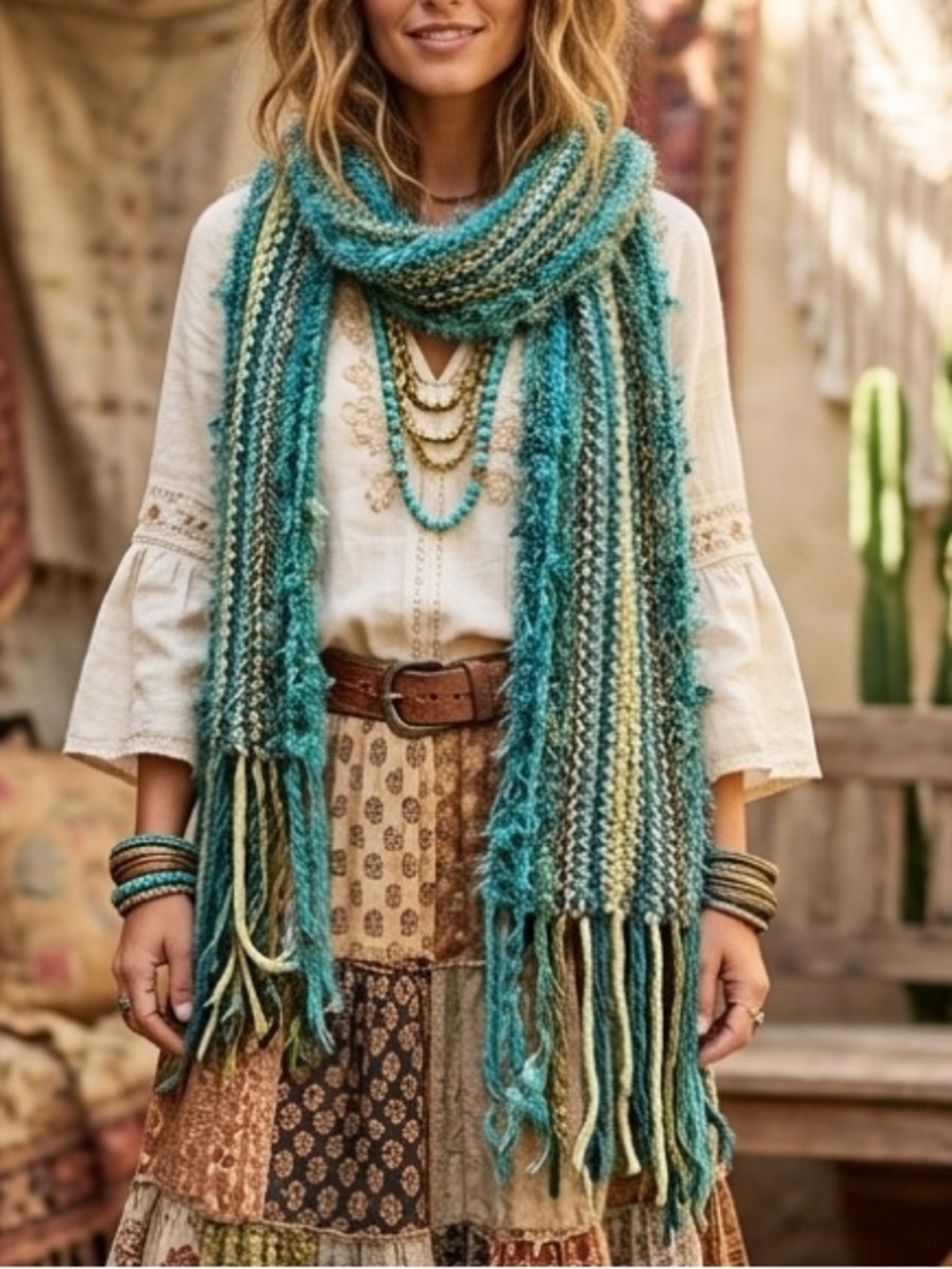 CollectionEighteen Boho Lightweight Fringe Scarf
